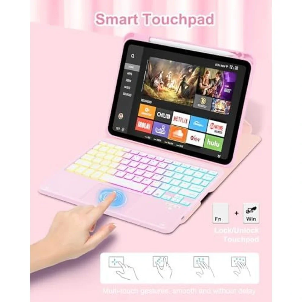 Pink Backlit Bluetooth Keyboard Case with Trackpad for iPad Air 4/5 & Pro 11